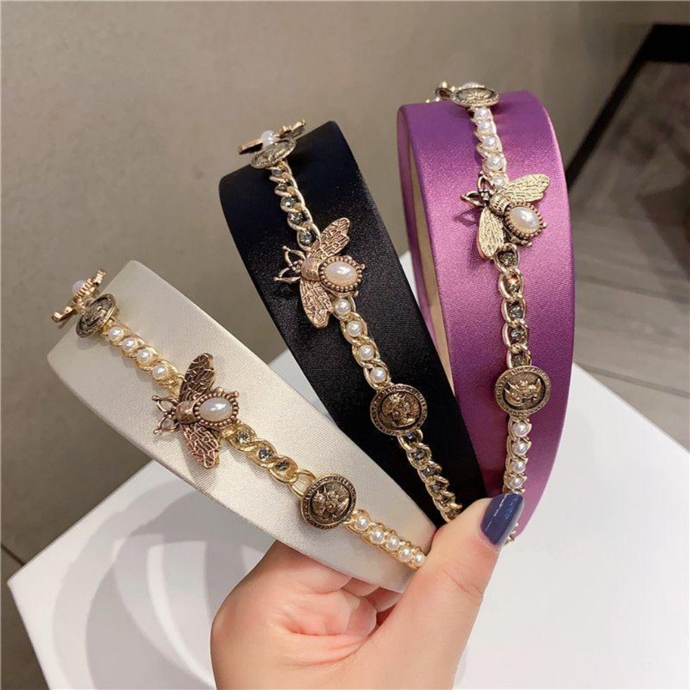 Bumblebee Gold Chain Coin Pearl Accents Headband